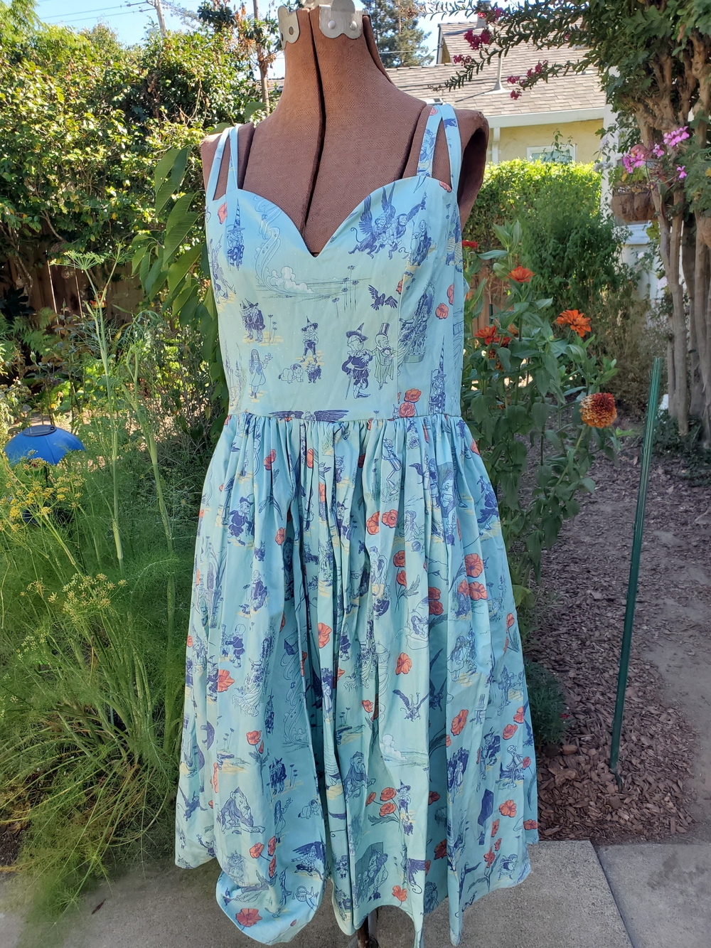 Dapper Day Wizard Of Light Blue Floral Print Midi Dress with Sweetheart Neckline